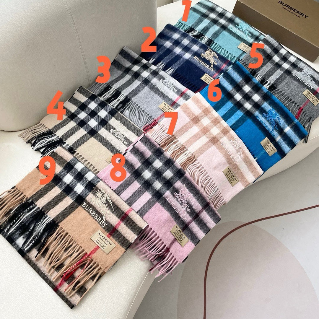 BURBERRY CHECK SCARF 180 CM IN AZURE BLUE MIX BLACK CASHMERE 405481