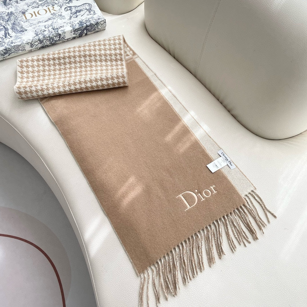 DIOR SCARF 180 CM CAMEL BEIGE WOOL AND CASHMERE 407335