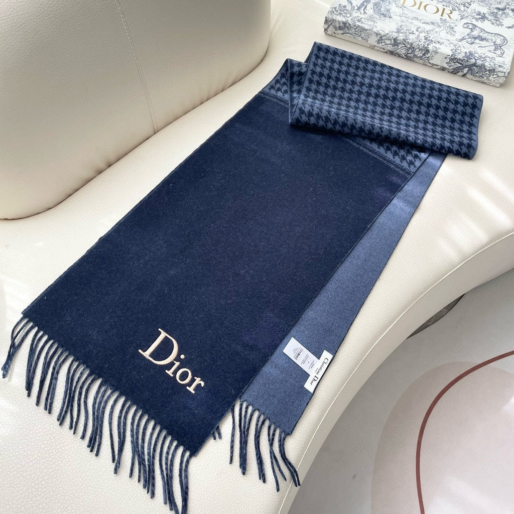 DIOR SCARF 180 CM NAVY BLUE WOOL AND CASHMERE 407336