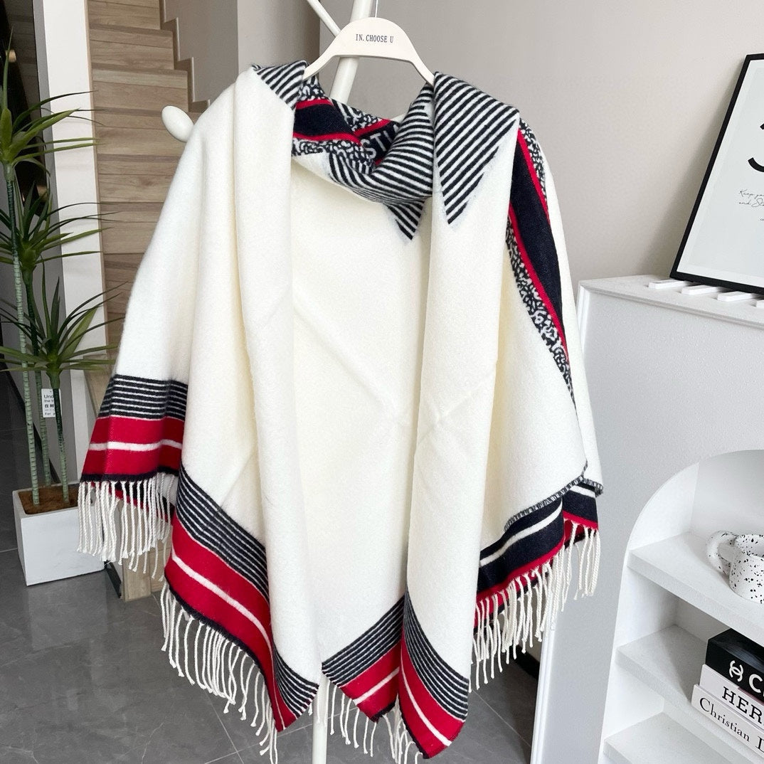 DIOR LARGE SHAWL 140 CM IN WHITE MIX COLORFUL CASHMERE AND WOOL 416843