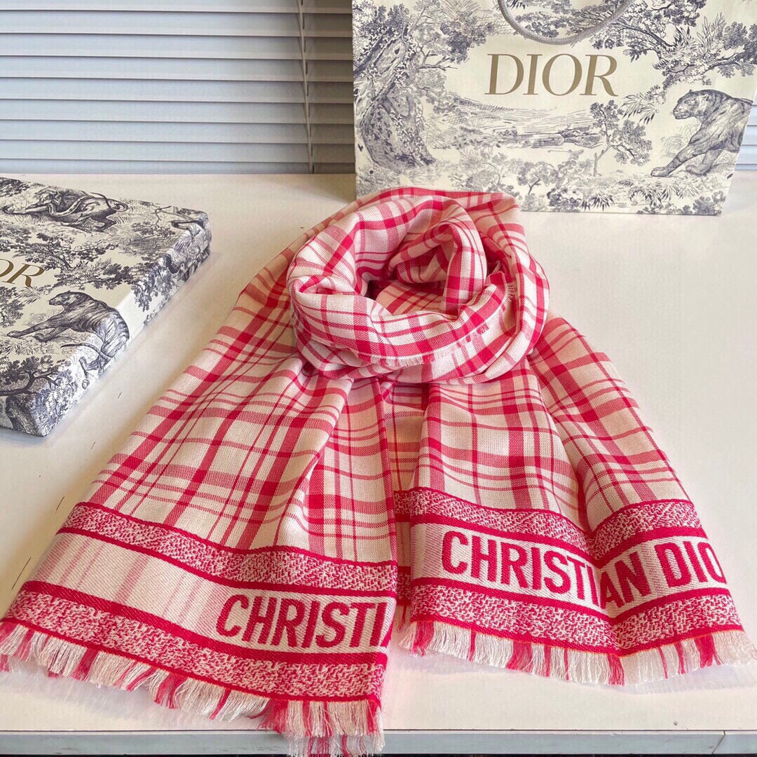 DIOR SCARF 200 CM IN PUNCH PINK CASHMERE AND SILK 418335