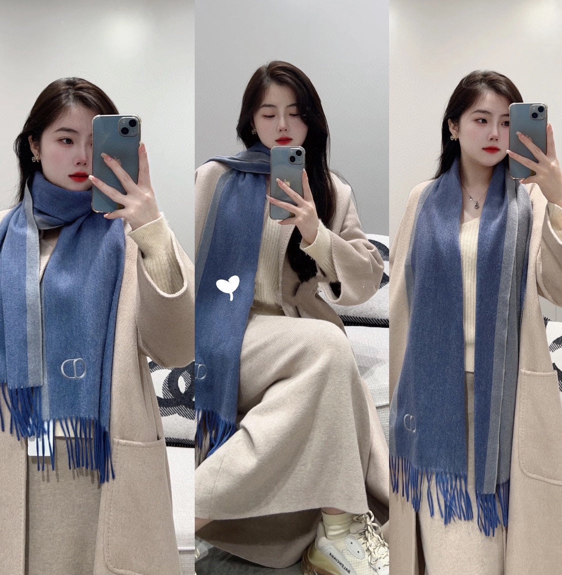 DIOR SCARF 180 CM IN PACIFIC BLUE CASHMERE AND WOOL 408837