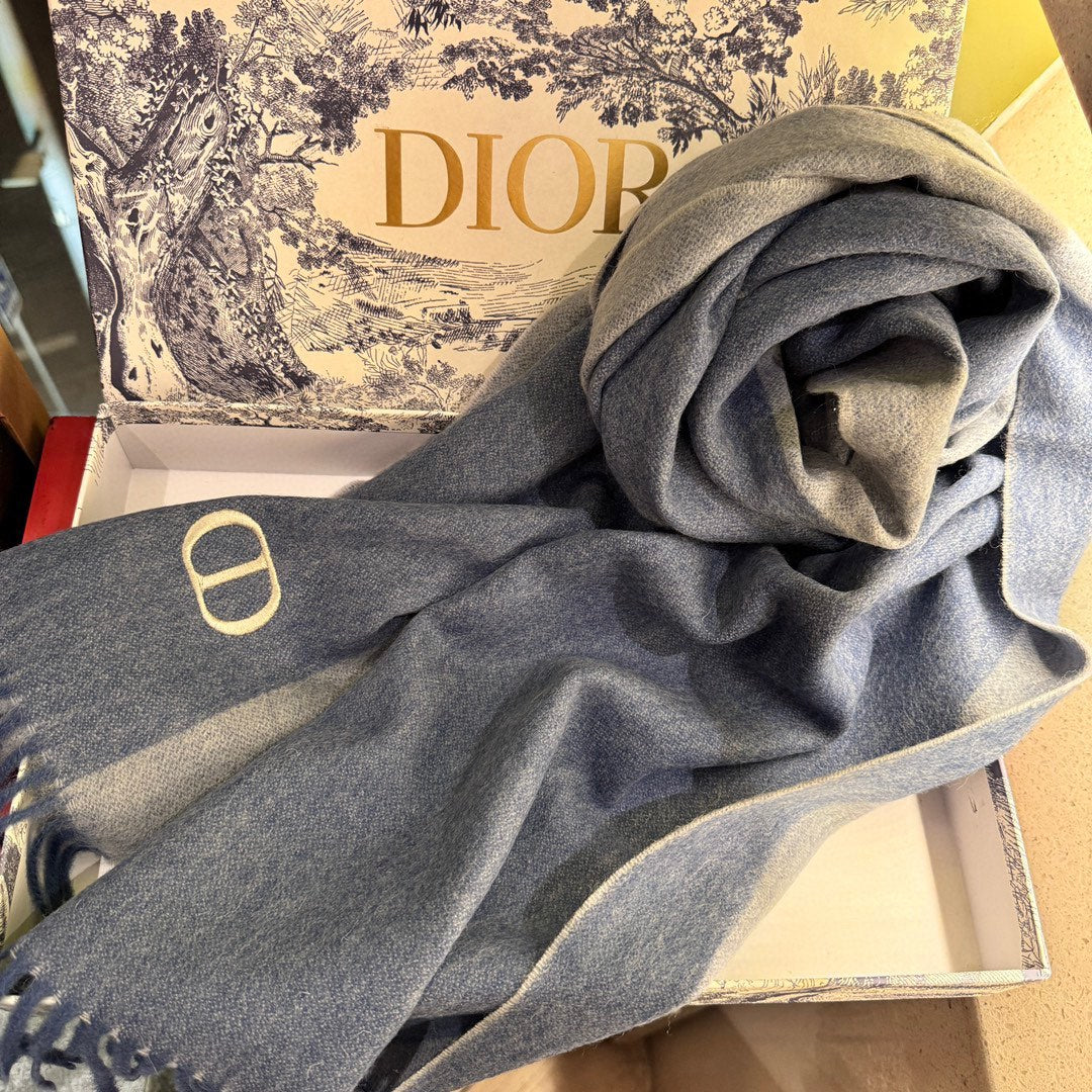 DIOR SCARF 180 CM IN PACIFIC BLUE CASHMERE AND WOOL 408837