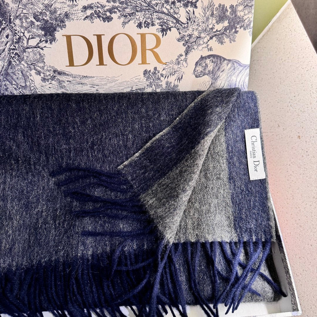 DIOR SCARF 180 CM IN NAVY BLUE CASHMERE AND WOOL 408839