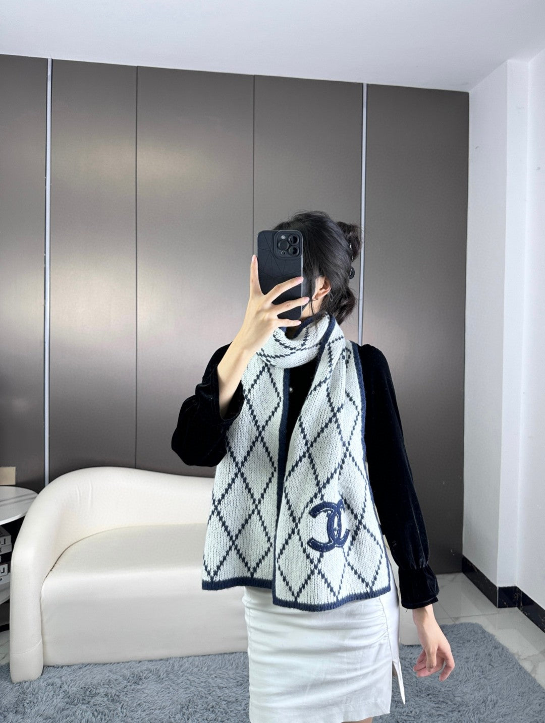 CHANEL 25S SCARF 180 IN WOOL 989767