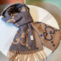 GUCCI JACQUARD PATTERN KNIT SCARF 195 CM WITH TASSELS PIGEON BLUE 403745