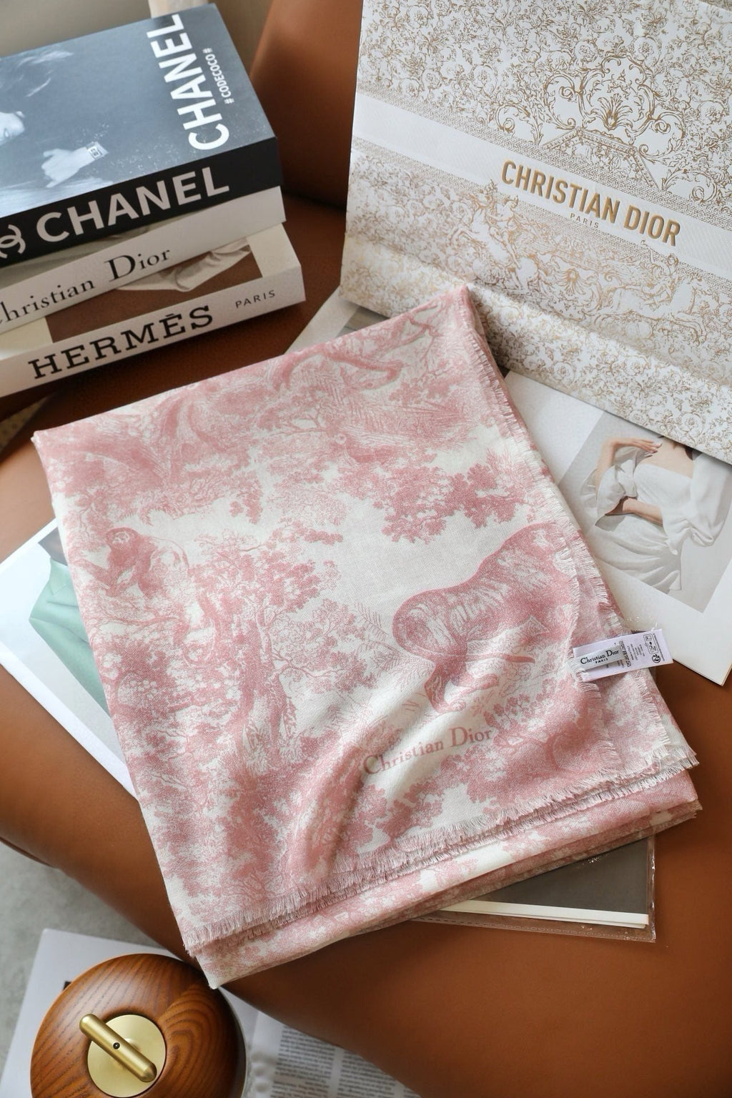 DIOR SCARF 180 CM IN LIGHT PINK SILK AND CASHMERE 418264